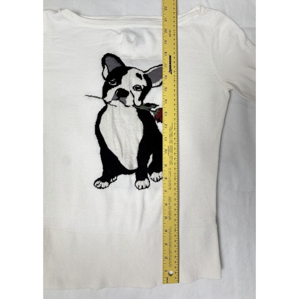 White House Black Market Dog Sweater XS Frenchie or Boston Terrier Rose Knit Top - Picture 4 of 5